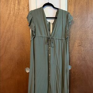Elegant Green Halara Ruffle Sleeve Dress